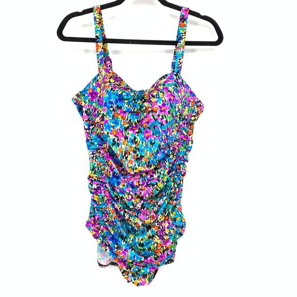 Longitude Womens One Piece Swimsuit Womens Apx Sz 18 Multicolor Abstract Floral - Picture 1 of 5